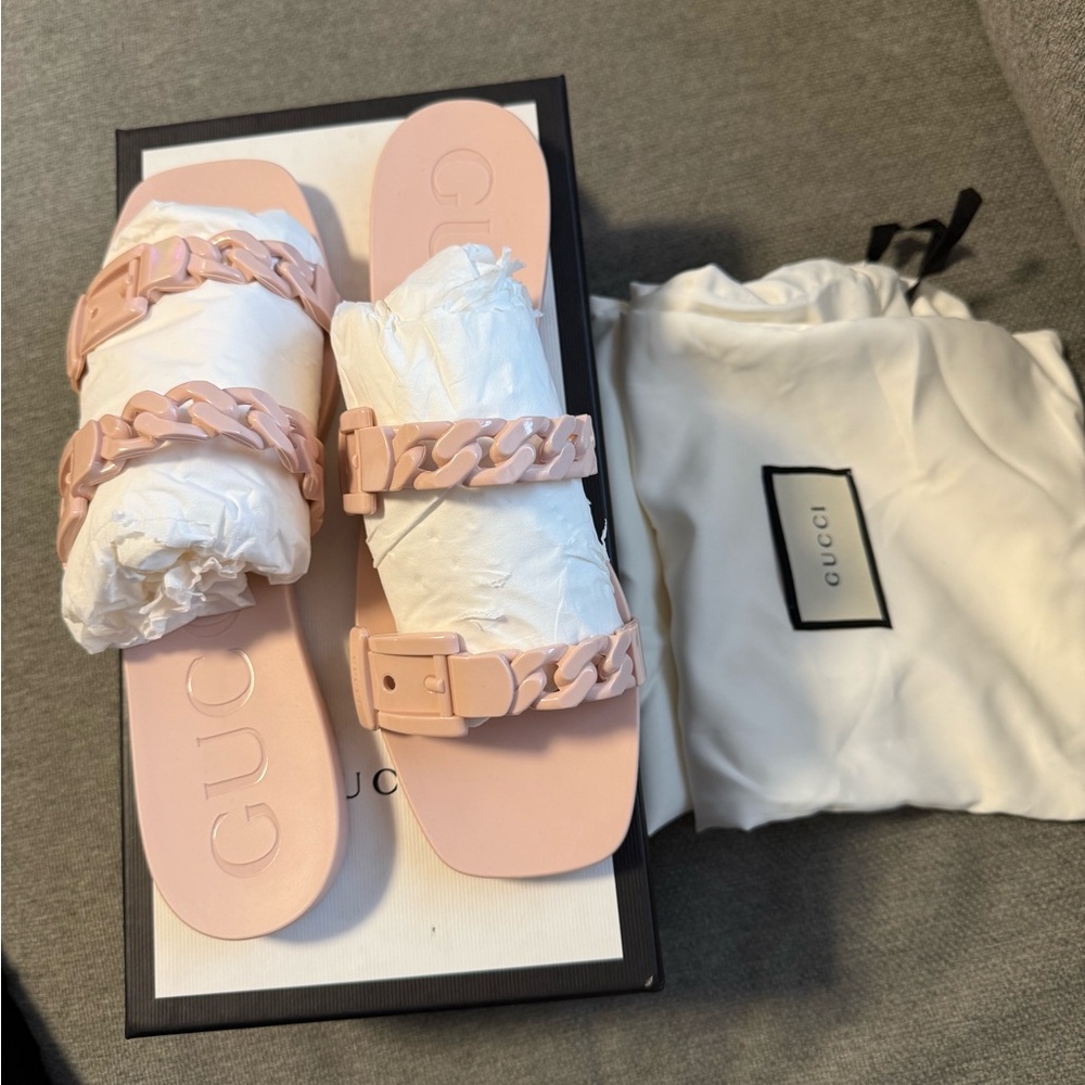 Gucci Blush Pink Chain Slide Sandals